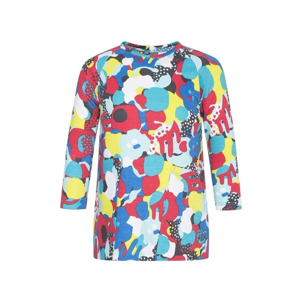 Red and Blue Casual Dress with Vibrant Design